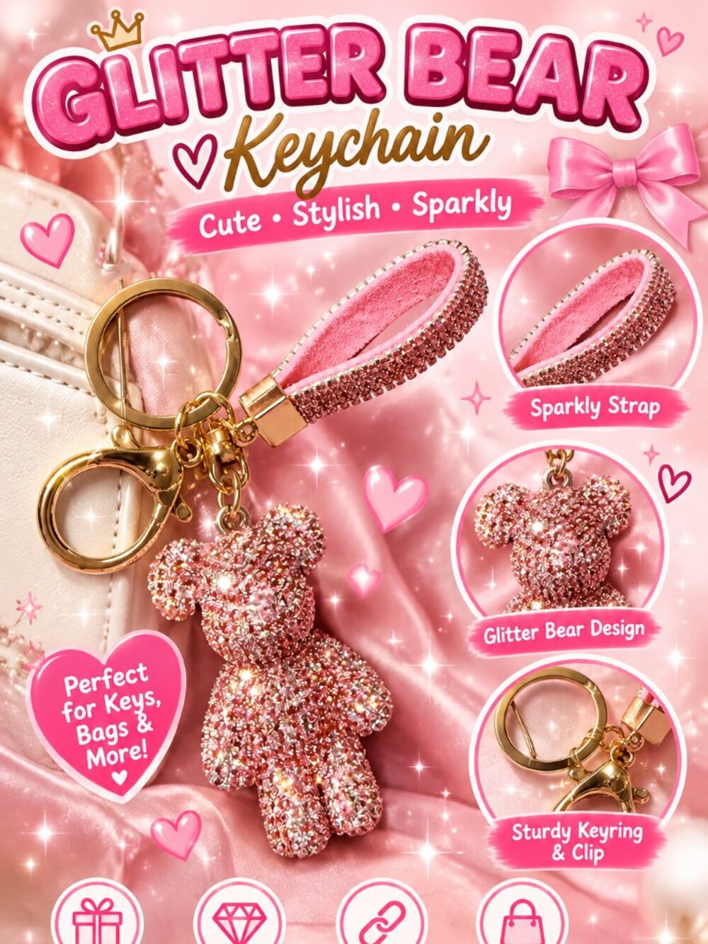 Glitter Teddy Bear Keychain